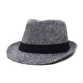 Men's casual summer fedora hat with rolled brim and gray-black woven texture - Adjustable / Dark Gray