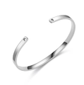 Polished silver C-shaped titanium steel cuff bracelet with circular perforated ends - 4mm Heart Style / Silver