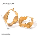 Chic 18k gold plated stainless steel spiral hoop earrings with bohemian twisted pattern - Gold Embossed Spiral Hoop (JDEW2307044)
