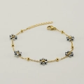 Gold chain bracelet with silver flower charms and faceted grey crystal beads - Bracelet / White Gold
