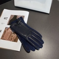 Navy blue PU leather and suede winter gloves with bow detail on fashion magazine - One Size / Blue Bow