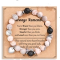 Natural pink zebra stone beaded bracelet with silver heart charm on a gift message card - Pink Zebra Lava Stone Heart Style