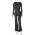 Detail von figurbetontem Polka-Dot-Trainingsanzug mit langärmeligem Oberteil und Hose - S / Schwarz