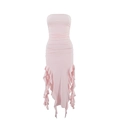 Pink strapless bodycon mini dress with tiered side ruffles and pleated detailing - Pink