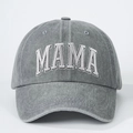 Berretto da baseball in denim grigio lavato con ricamo bianco MAMA di tendenza - Taglia unica / Grigio