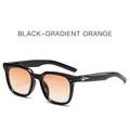 Square black frame sunglasses with orange gradient lenses and silver star temple detail - Black Gradient Brown