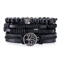 Set da 4 bracciali da uomo in pelle nera intrecciata e perline con ciondoli albero vita - Stile Croce Scudo Albero della Vita (RH066-02)