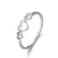 Chic silver open ring with three interconnected hollow heart shapes in a chain design - White Gold Plated 3 Hollow Hearts