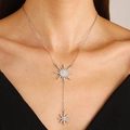 Elegant silver Y-shaped snowflake necklace with sparkling diamond-set star pendants - Silver (4718)