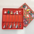 6-piece Christmas cutlery set with resin holiday figurines in a festive red gift box - Silver - Figure D Spoon & Fork 6pcs Xmas Red Box