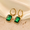 Chic 18K gold plated titanium hoop earrings with emerald green rectangular zircon pendant - Gold with Green Zirconia
