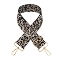 Detail of leopard jacquard wide shoulder strap with adjustable golden metal hardware - Beige Black Silver Thread-A