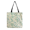 Detail of nurse pattern tote bag with stethoscope print and black canvas handles - Cyan Medical Equipment Full Print Style (hm6969)