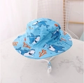 Light blue kids shark print sun hat with adjustable white chin strap and coral patterns - EU 48 / Sky Blue Coral