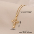 Gold stainless steel cross pendant necklace with pearls and center gemstone - Center Gemstone Surrounding Pearl Cross Style (8#)