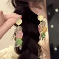 Macro shot of colorful layered resin circle drop earrings on model with gold plating - 17# Multi-color Transparent Disc Beaded Tassel