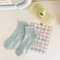 Women's mid-calf cotton socks in light mint green with vertical ribbed texture - One Size / Light Cyan