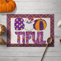 Halloween placemat featuring purple orange check pattern and BOO-TIFUL ghost print - Style 08-Encrypted Linen / 30*45cm(32g)