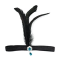 Bandeau à plumes noires Gatsby des années 1920 avec pierre bleue et paillettes - 1921 - Pendentif Bleu