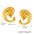 Detailed view of curved teardrop earrings in 18K gold plated stainless steel with sizes - F509-Gold / Gold