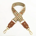 Adjustable canvas bag strap with geometric ethnic pattern and golden metal buckles - Style 4 Brown (#4+Brown)