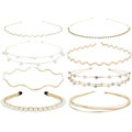 Set of 8 minimalist gold bridal headbands with elegant pearls and sparkling rhinestones - 8-Piece Set (As Pictured)