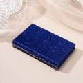 Sparkling blue rhinestone business card holder with metallic frame on silk fabric - Royal Blue