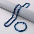Ensemble collier et bracelet plat byzantin bleu en acier inoxydable pour style bijoux - Bleu