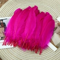 Vibrant rose red goose feathers for DIY crafts and wedding decor on woven mat - Stiff Rose Red (50Pcs)