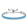Silver tennis bracelet with 4mm blue round cubic zirconia and adjustable pull chain - White Gold + Turquoise Zirconia