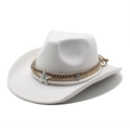White vintage felt cowboy hat with braided rope, metal star and turquoise center stone - M (56-58cm) / White