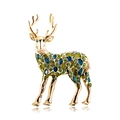 Golden reindeer brooch with blue and green enamel patterns on a clean white background - Spotted Reindeer (YNCP7233 Green)
