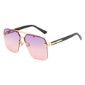 Fashionable semi-rimless square sunglasses with purple-pink gradient lenses and gold frames - Black Frame Grey Pink Lens