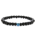 Men's matte black obsidian beaded bracelet featuring a blue Evil Eye centerpiece - Glossy Black Beads with Blue Evil Eye