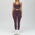 Deep purple halter neck sports top and v-waist yoga leggings set for women fitness - L / Top And Bottom / Grape Purple
