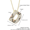 Letter D pendant necklace in gold plated copper with pave zircon animal print stones - Letter D