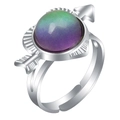 Adjustable silver heart ring with temperature color-changing stone and arrow design - 1045 Arrow Through Heart