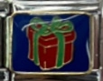 Charm per bracciale italiano con design a pacchetto regalo rosso su smalto blu - 32 Scatola Regalo Rossa