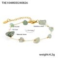 Detail view of a gold stainless steel bracelet with green natural stones and dimensions - Green Bracelet (TXE104)