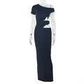 Detail of elegant black one-shoulder dress featuring a waist cutout and slim fit silhouette - S / Black