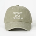 Berretto da baseball in cotone lavato verde oliva con ricamo Support Day Drinking - Cachi Chiaro