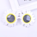 Detail shot of daisy-shaped party sunglasses with white petals and yellow centers - Daisy Style with Black Lens / White