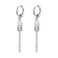 Silver punk razor blade drop earrings with long metal chain in polished titanium steel - Style 15 Silver Single