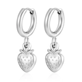 Polished silver strawberry pendant earrings with smooth hoops and textured details - Strawberry (MS-689) / Steel