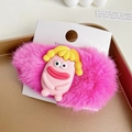 Pink plush hair clip with cute cartoon character on a golden tray background - Rose Red Ugly Doll 10.5CM