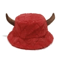 Dettaglio ravvicinato del cappello natalizio in peluche rosso con corna di renna - M (56-58cm) / Stile Rosso Tinta Unita (D)