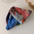 Molla per capelli in raso stile francese con motivo a pittura a olio e colori vivaci - Rosso Blu Galassia