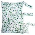 Three-piece waterproof diaper bag set featuring green leaf patterns and snap handles - BF134 Green Leaf