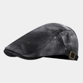 Detail van de grijze retro baret met verstelbare antiek koperen metalen zijgesp - M (56-58cm) / Zwart