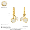 Fashionable heart-shaped pearl drop earrings in 18K gold plated stainless steel - Gold